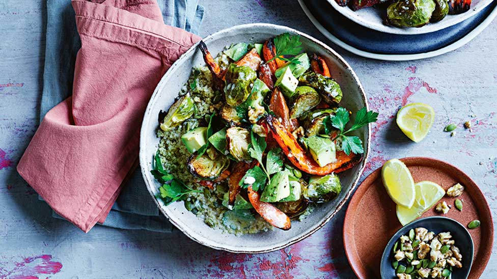 Roasted brussels sprouts salad with lemon vinaigrette