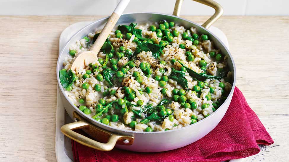 Spinach and pea risotto