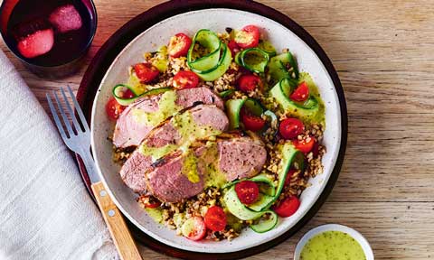 BBQ lamb with rice salad