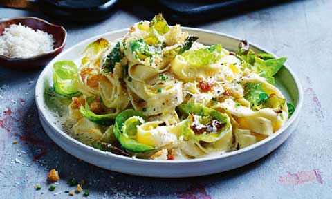 Curtis Stone's creamy fettuccine with crispy brussels sprouts