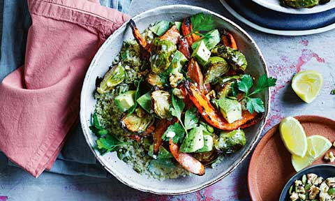 Roasted brussels sprouts salad with lemon vinaigrette