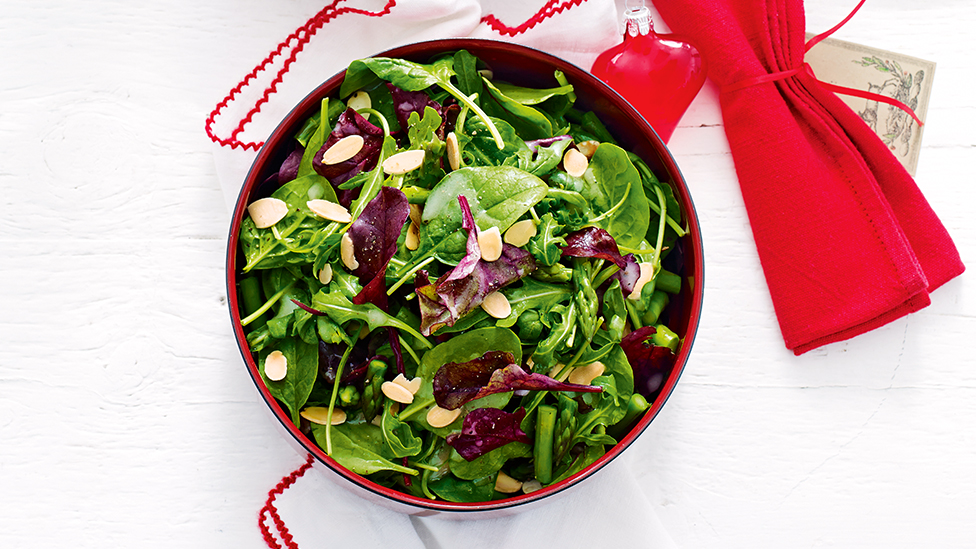 Almond, spinach and beetroot leaf salad