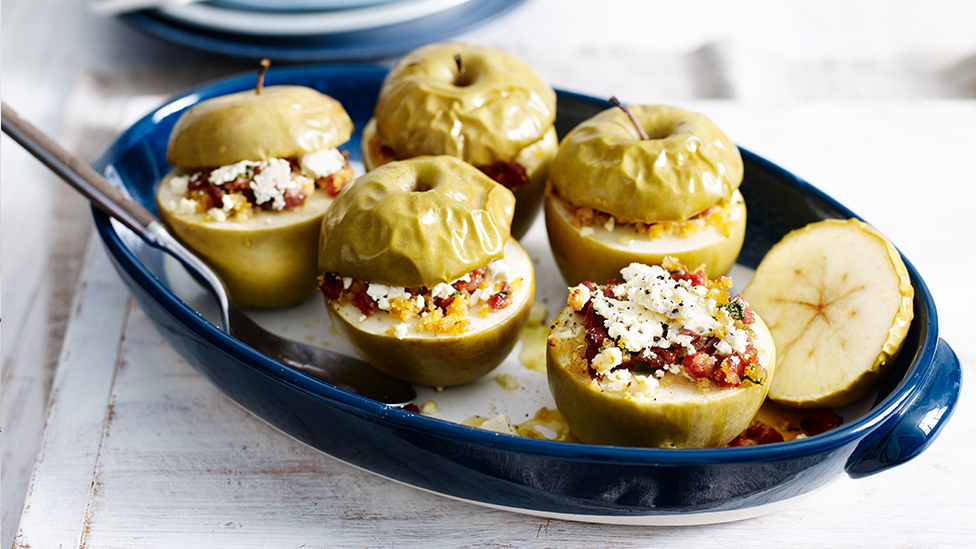 Baked apple with chorizo stuffing