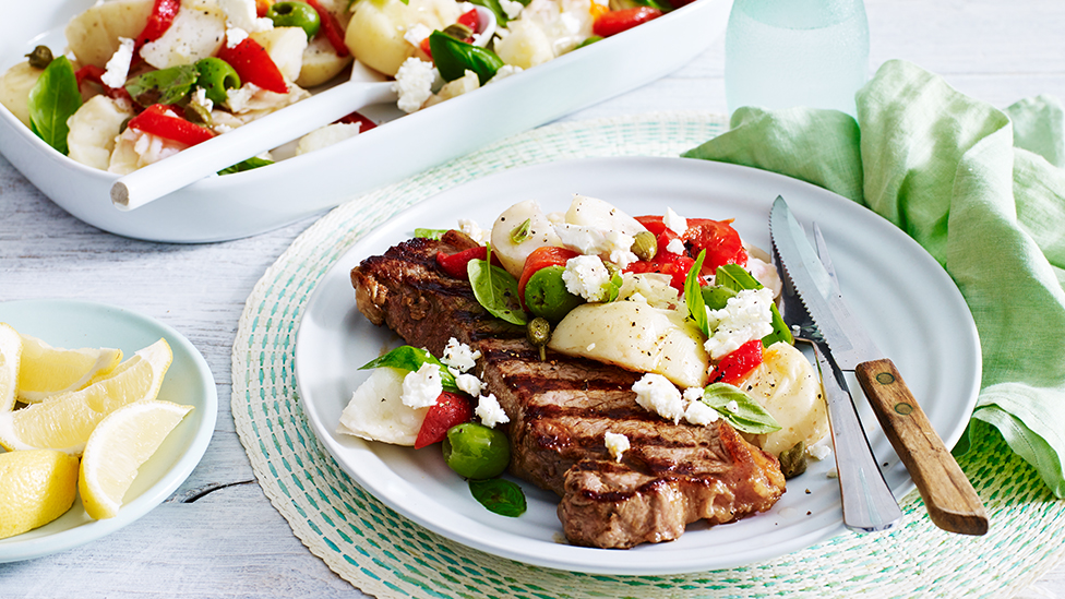 Barbecued steak with Italian potato salad