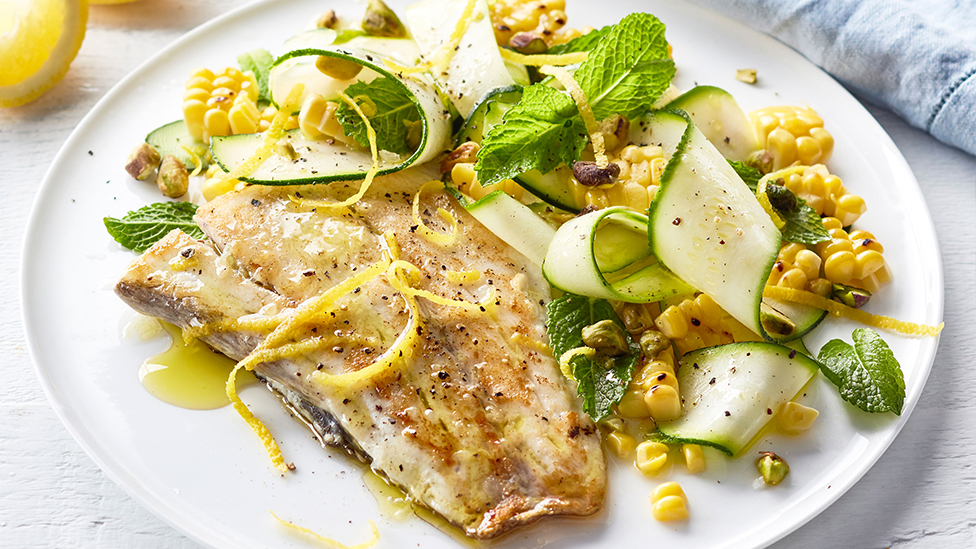 Barramundi with grilled corn salad