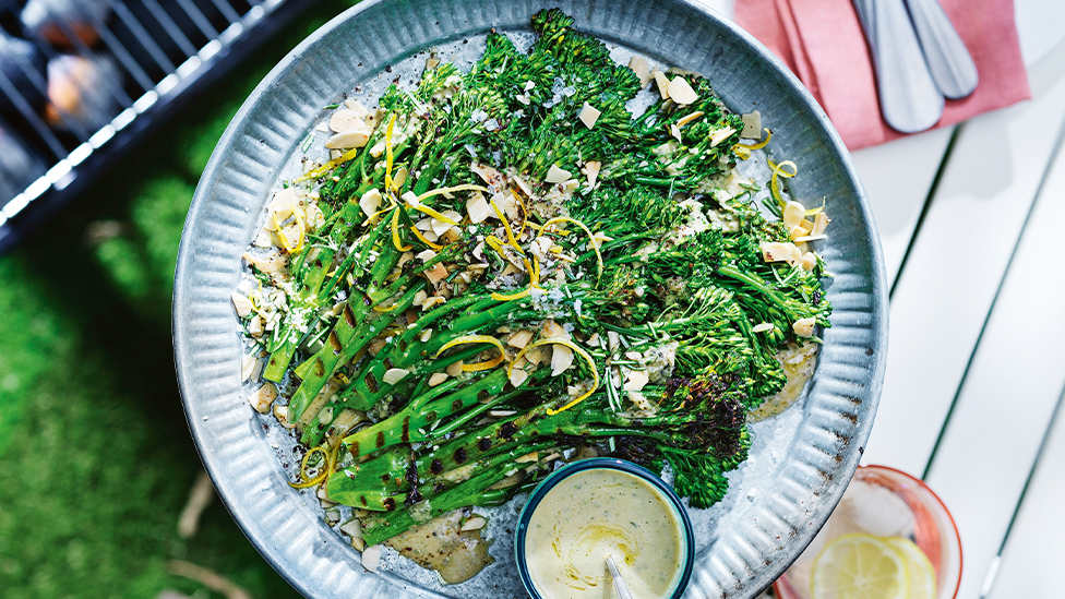 BBQ baby broccoli with anchovy and lemon