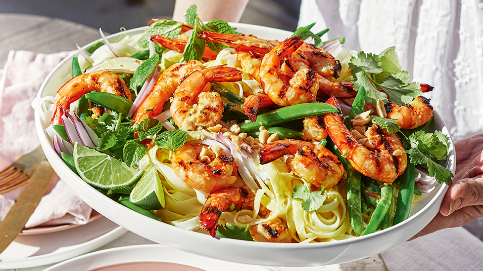 BBQ prawn and rice noodle salad