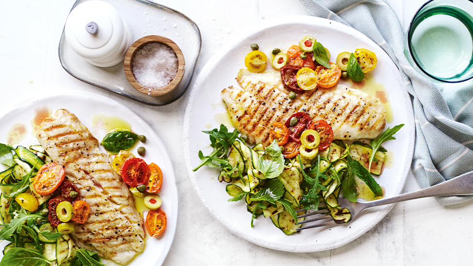 BBQ snapper with roasted tomato and caper relish