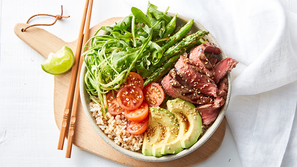 Beef and avocado rice bowl