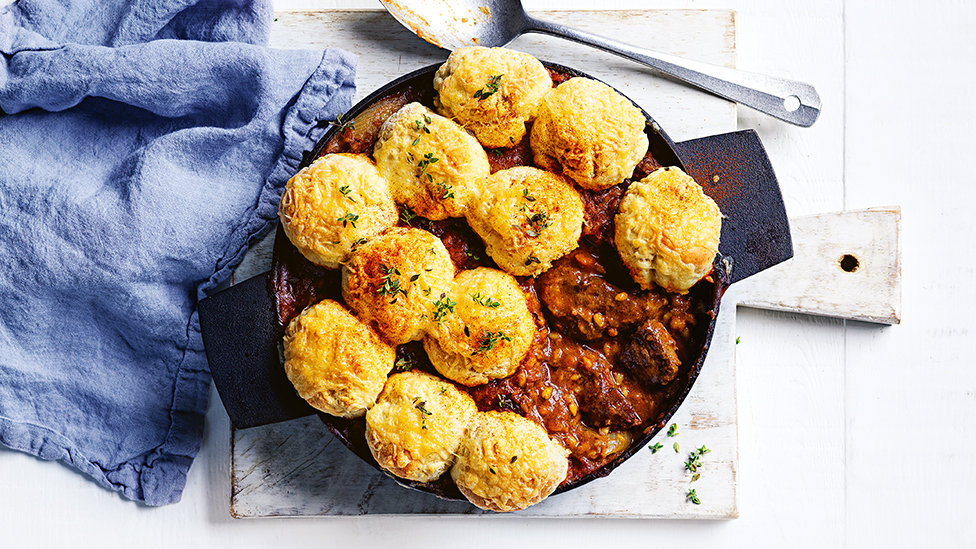 Beef and beer cheese cobbler