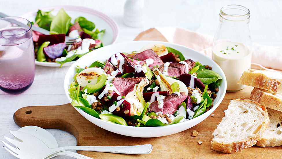 Beef and beetroot salad with horseradish dressing recipe