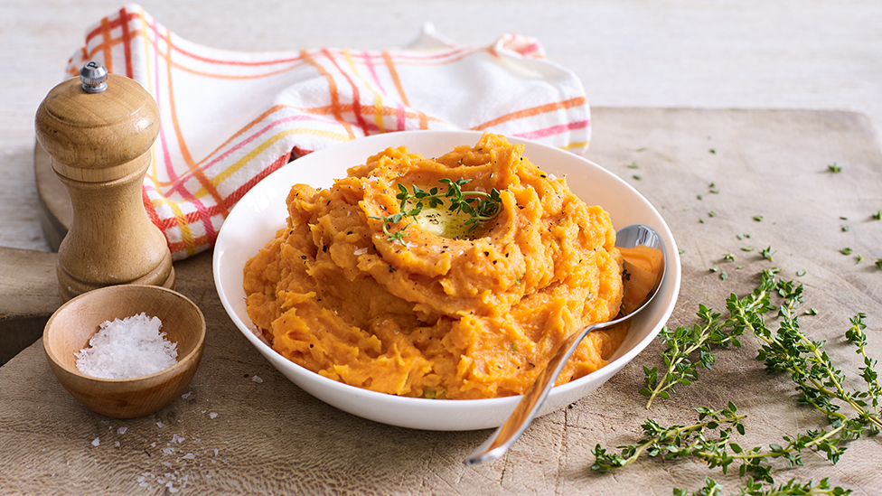 A bowl of sweet potato mash