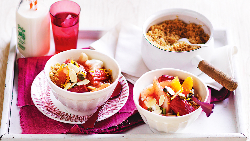Breakfast couscous with fruit and yoghurt