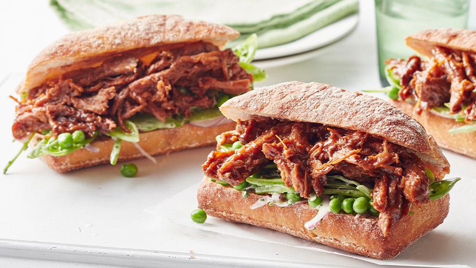 Brisket roll with pea slaw