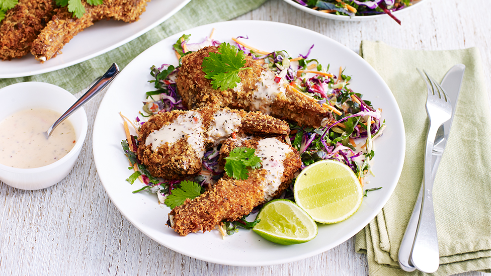 Cajun crumbed lamb cutlets with sweet chilli slaw