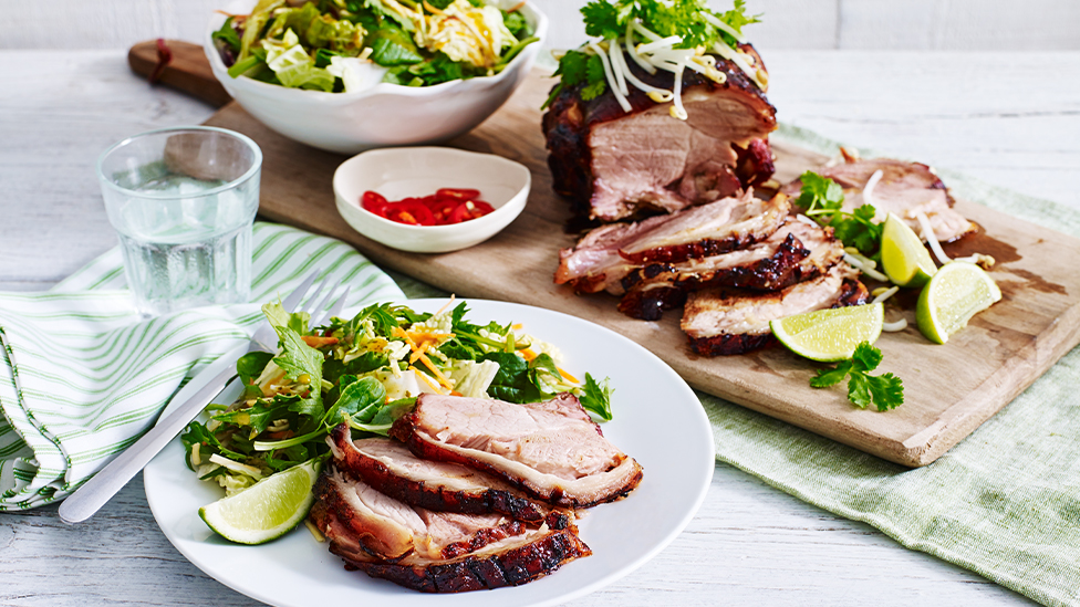 Caramelised cinnamon, honey and lime roast pork 