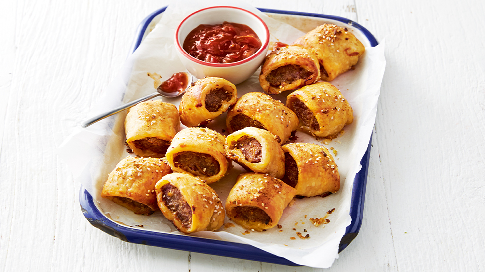 Caramelised onion and beef sausage rolls 