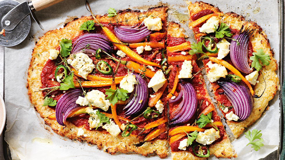 Carrot and fetta cauliflower pizza