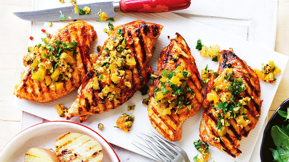 Chicken with apricot and pistachio salsa