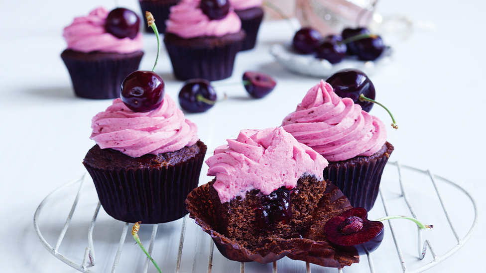 Choc cupcakes with cherry buttercream