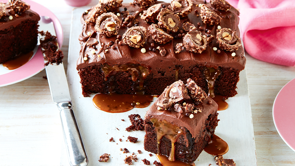 Chocolate caramel poke cake