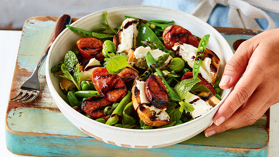 Chorizo and goat's cheese spring salad