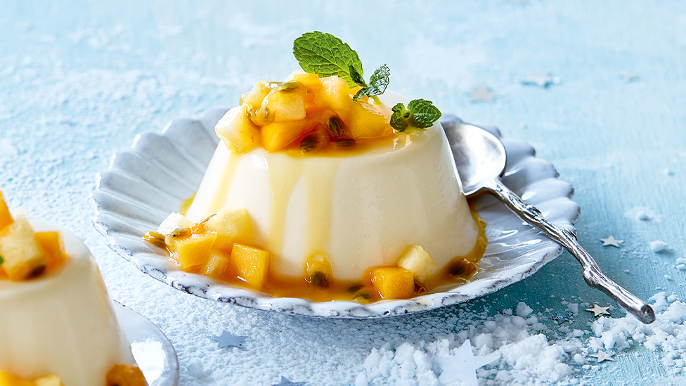 Coconut panna cotta with tropical salsa
