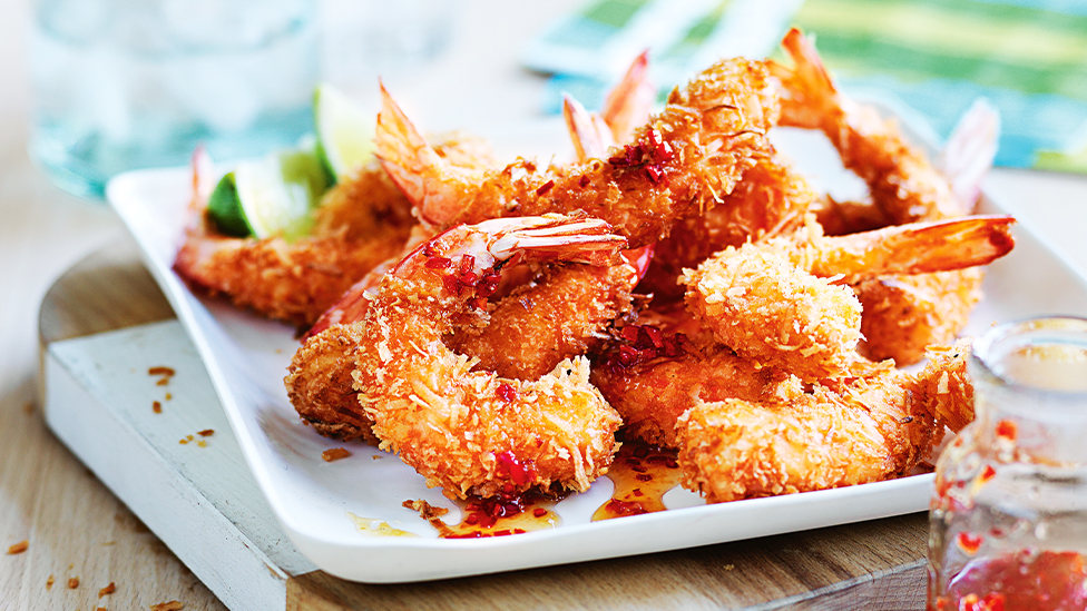 Coconut prawns with honey-chilli sauce