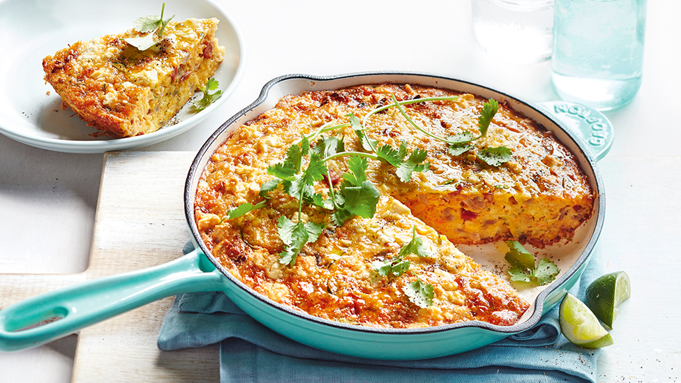 Corn and chorizo zucchini slice