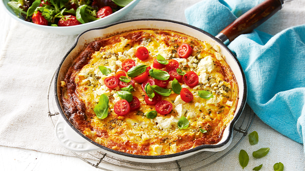 Corn and fetta frittata with tomato salad