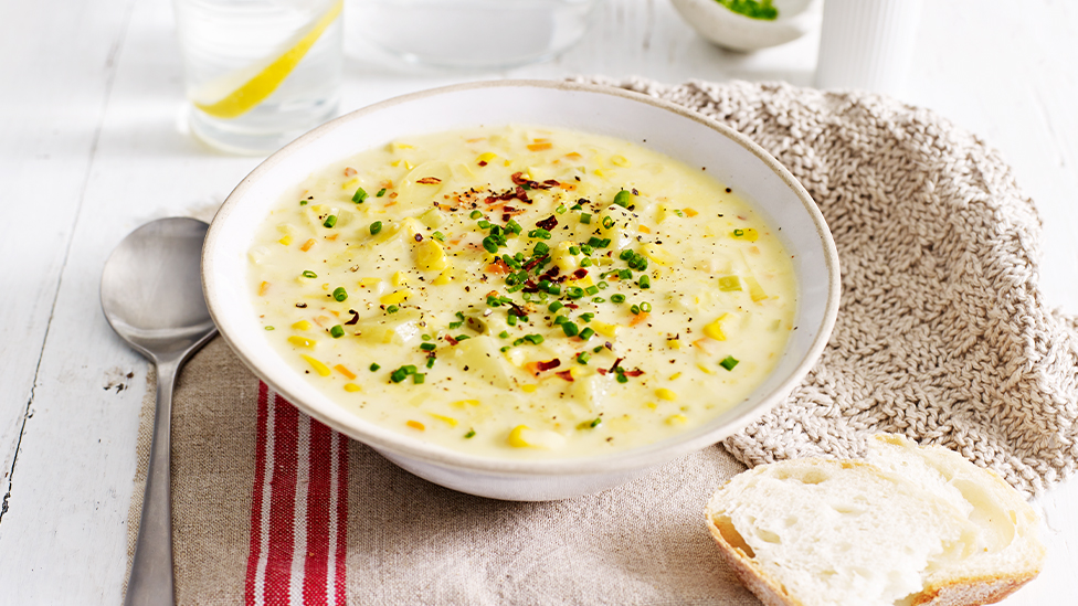 Corn and potato chowder with a hint of chilli