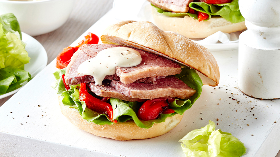 Corned beef burger with horseradish mayo
