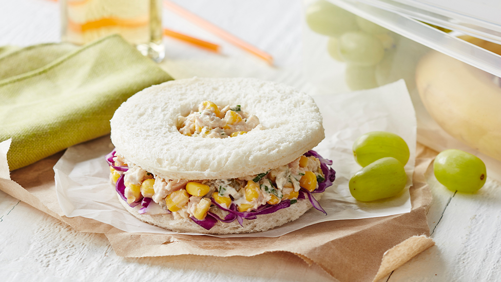 Creamy tuna and corn doughnut sandwiches