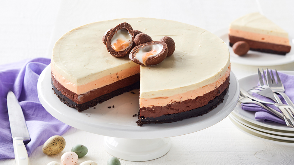 Crème egg layered cheesecake