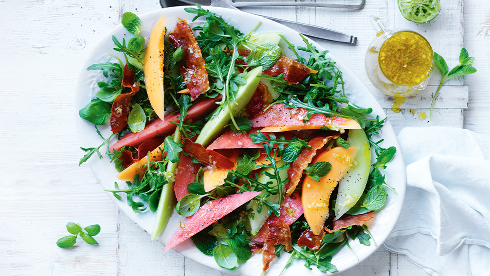 Crispy prosciutto and melon salad