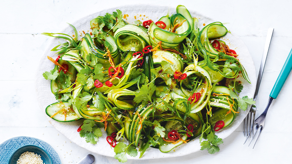 Cucumber salad with garlic dressing