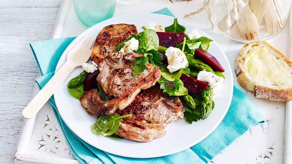 Cumin lamb with beetroot salad