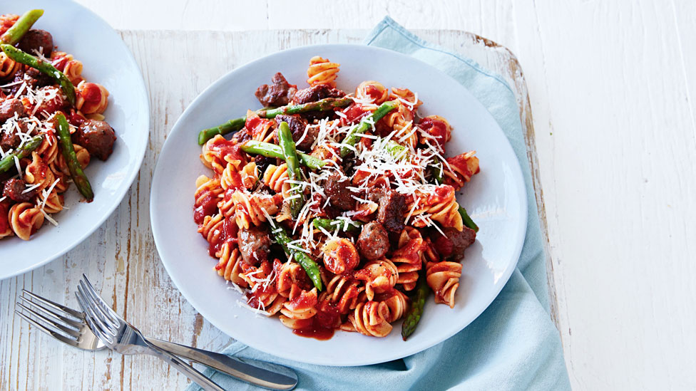 Curtis Stone's Pasta with graze sausages and asparagus