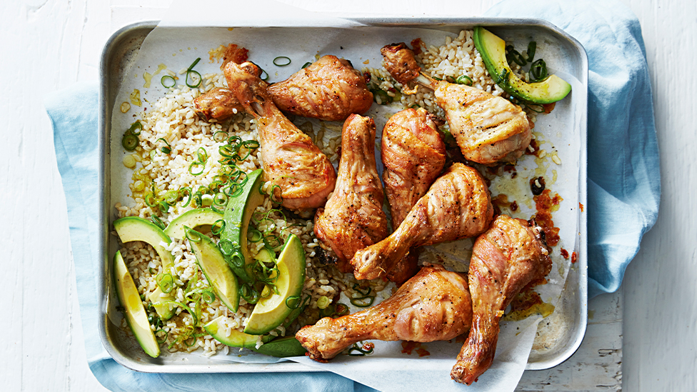 Curtis Stone's Roast chicken drumsticks with avocado and spring onion