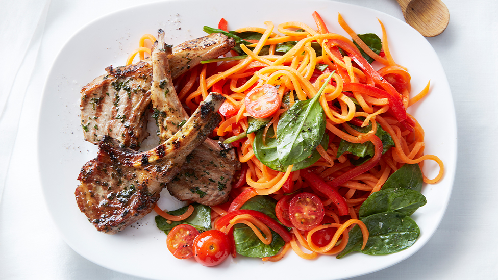 Easy sweet potato noodles with minted lamb