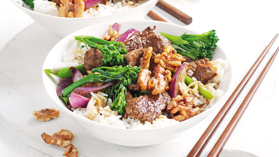 Easy teriyaki beef and walnut stir fry