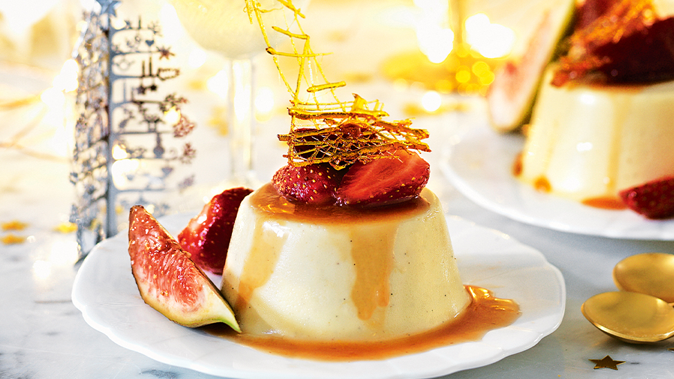 Eggnog panna cotta with marsala figs