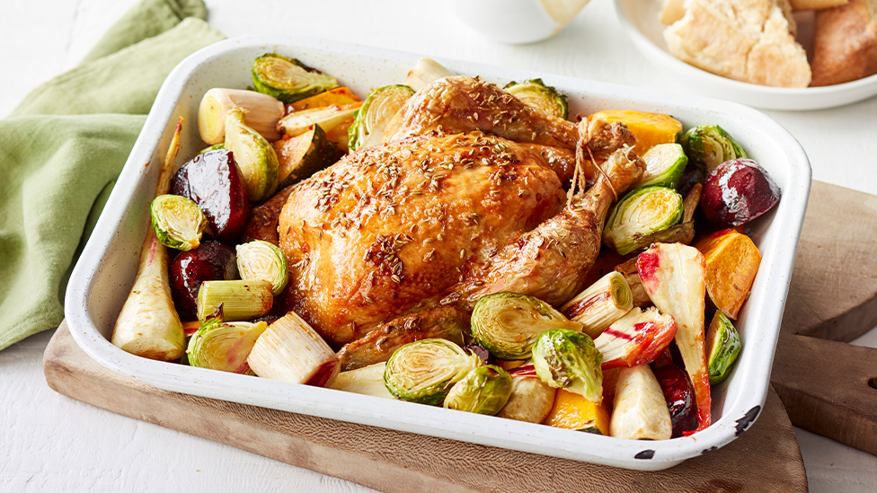 Fennel roasted chicken with winter vegetables