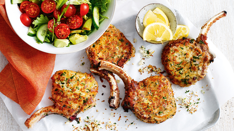 Haloumi and herb crumbed pork cutlets