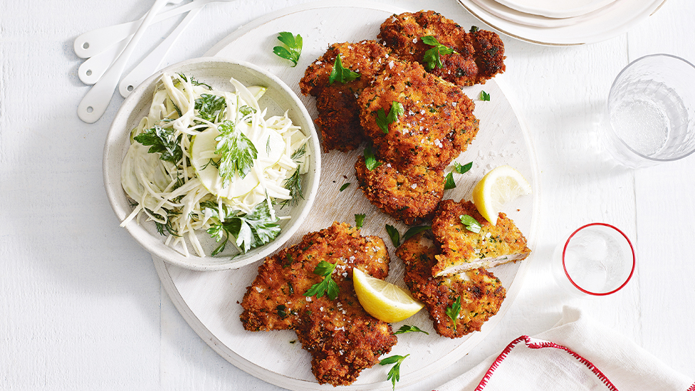 Herby Schnitzel with Winter Slaw