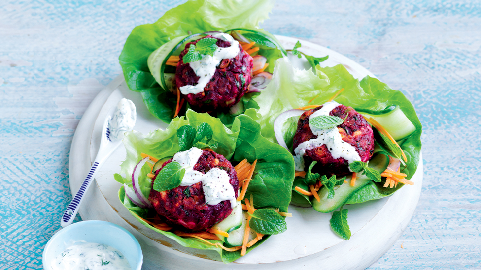 Inside-out beetroot and fetta burgers