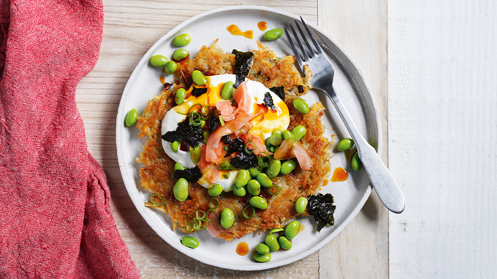 Japanese-style potato with teriyaki pancakes