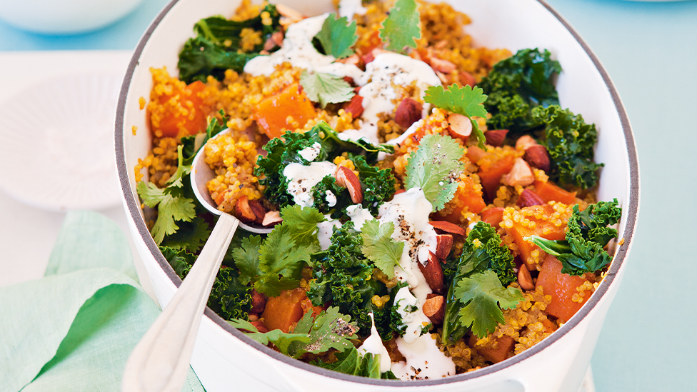 Kale and sweet potato pilaf