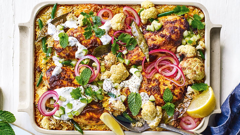 Korma chicken tray bake