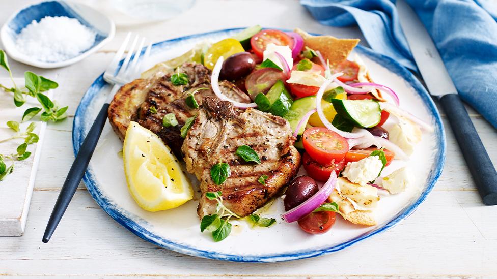 Lamb chops with greek fattoush salad